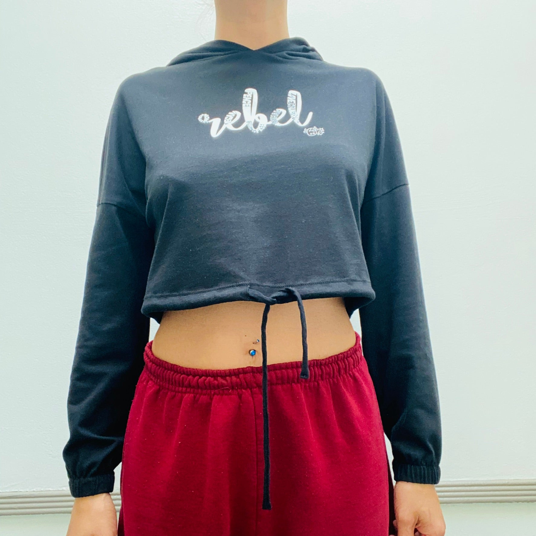 (S/S 2020) Rebel lightweight cinched cropped hoodie in BLACK