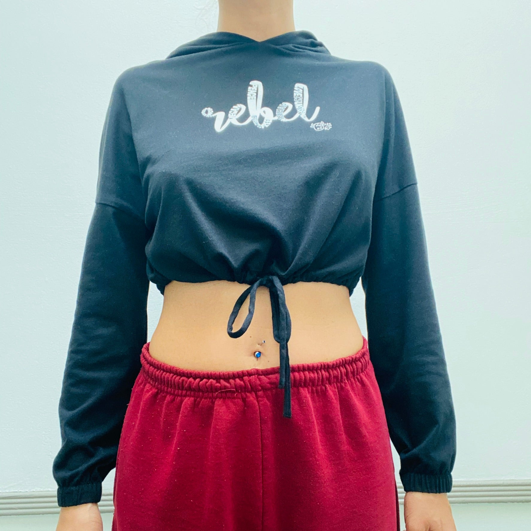 (S/S 2020) Rebel lightweight cinched cropped hoodie in BLACK