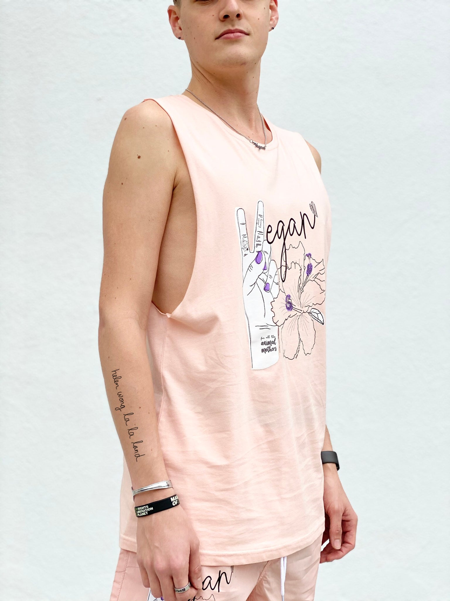 (S/S 2020) ✌🏼Vegan Hawaii sleeveless tee in PALE CORAL PINK m