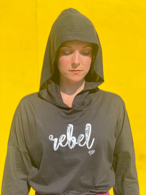 (S/S 2020) Rebel lightweight cinched cropped hoodie in BLACK