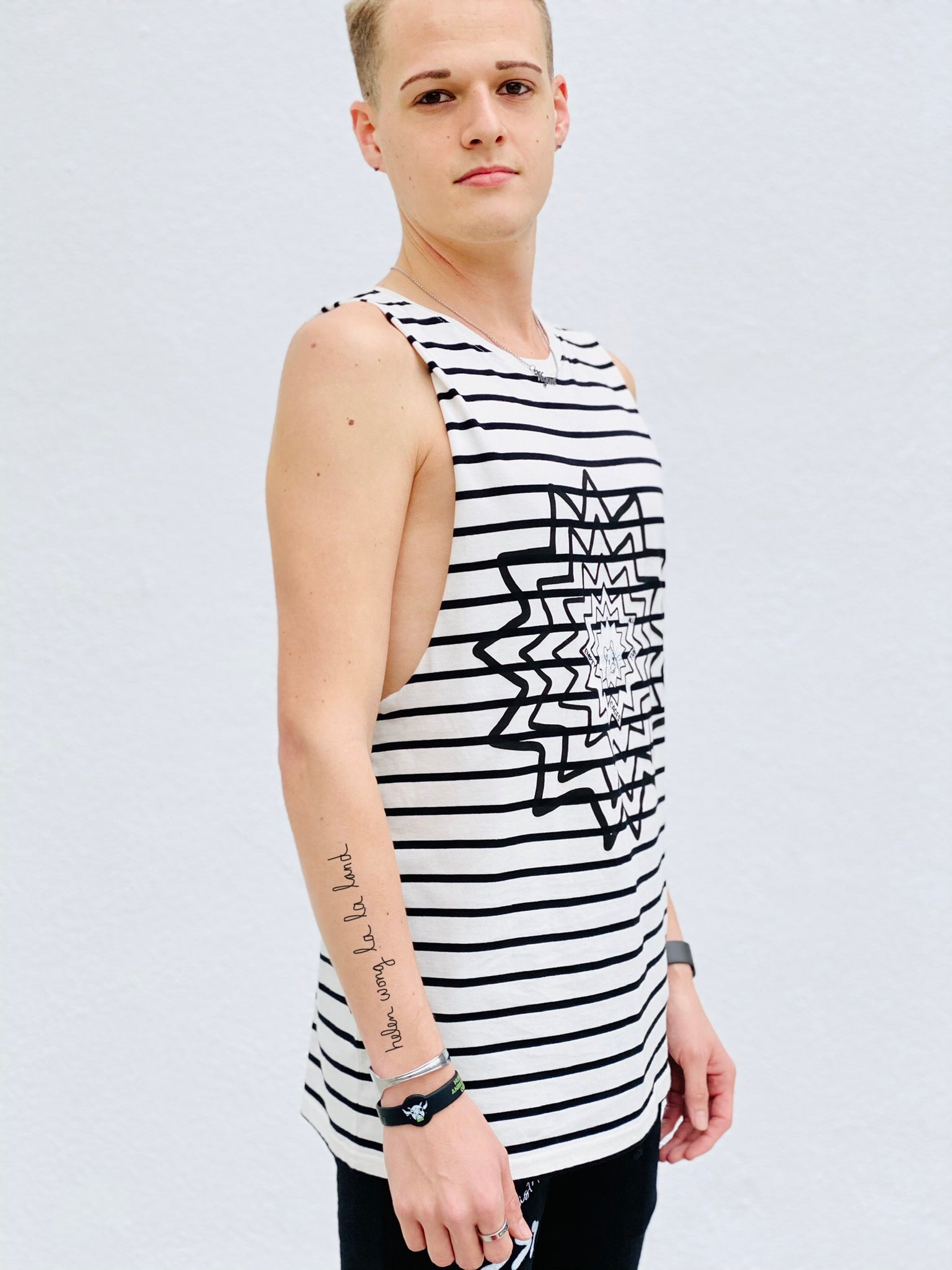(S/S 2020) Empty All The Cages sleeveless tee in CREAM/BLACK STRIPE