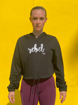 (S/S 2020) Rebel lightweight cinched cropped hoodie in BLACK